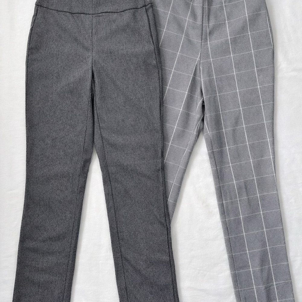 2 Pairs Micro Houndstooth & Plaid Straight Leg Pants Size 2